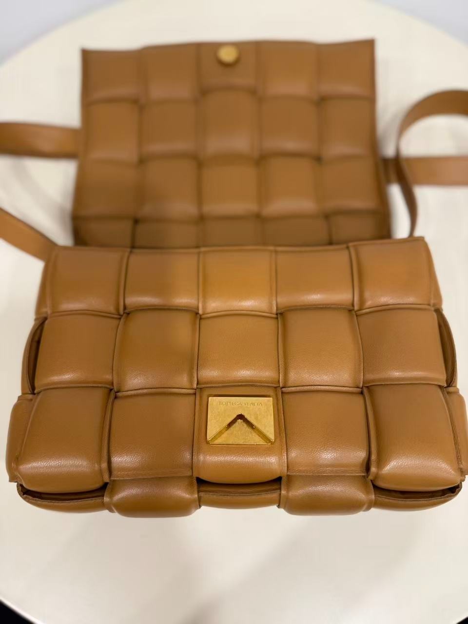 Bottega Veneta Padded Cassette Caramel Intrecciato Nappa Crossbody Bag