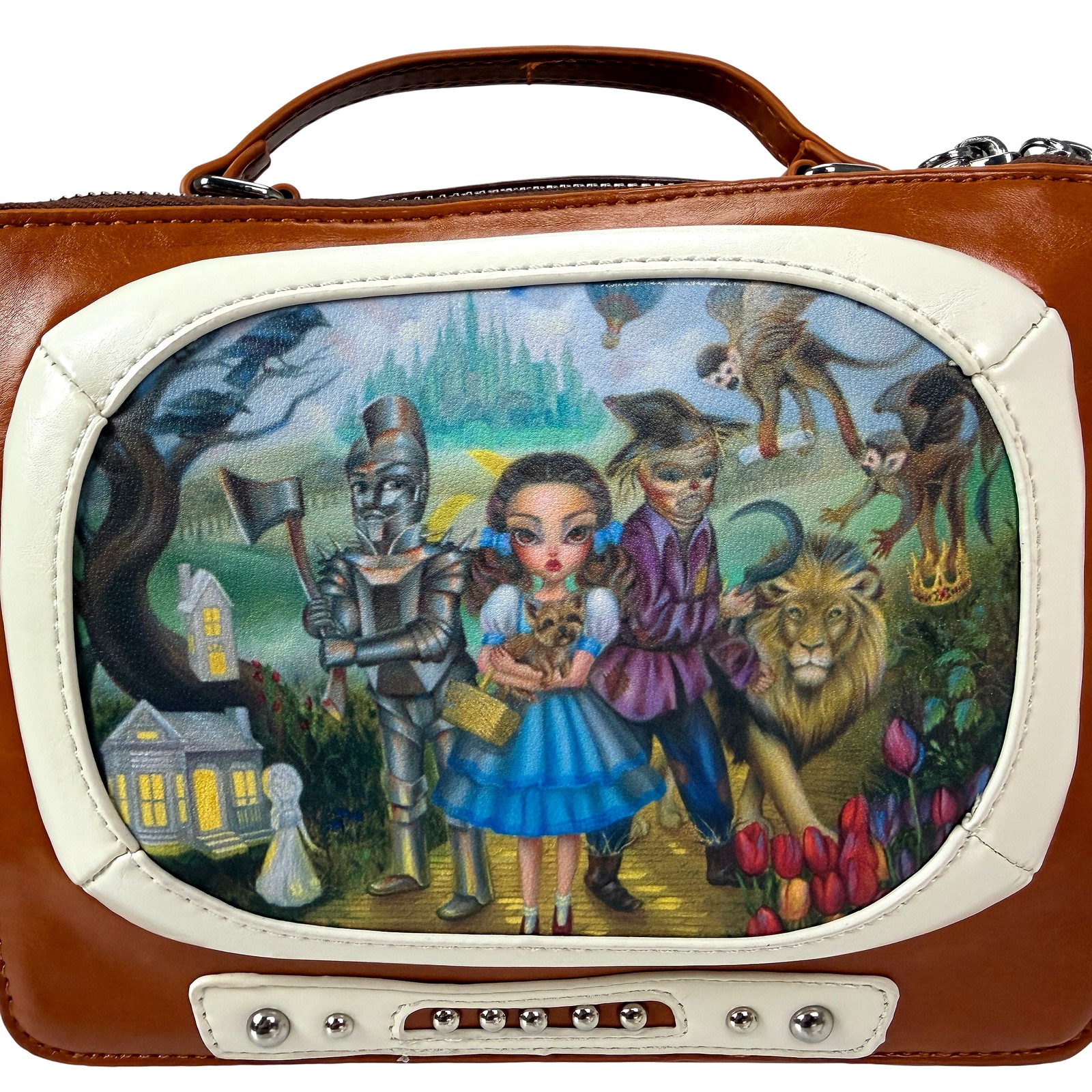 Womens TV Shaped Shoulder Handbag Wizard of Oz Vinyl Brown 9 x 6.5 In