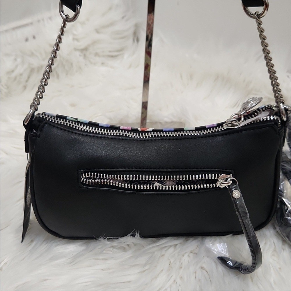 NEW Ed Hardy Women Black Checkered Rhinestone Skull Rose Crossbody Shoulder Bag