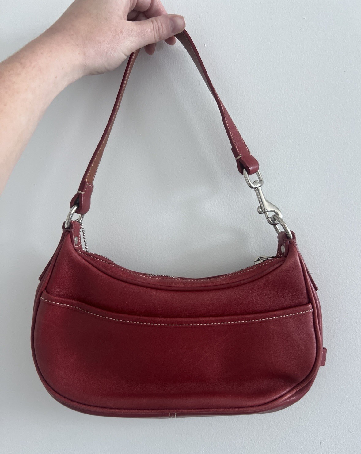 Coach 7393 Vintage Hampton Demi Shoulder Bag Red Burgundy Authentic Leather