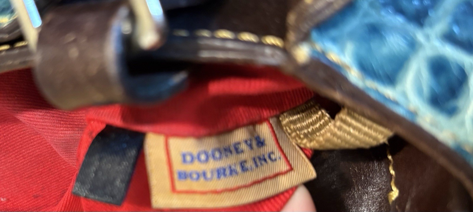 Dooney & Bourke Blue Embossed Animal Print Satchel Zip Strap Red Lining