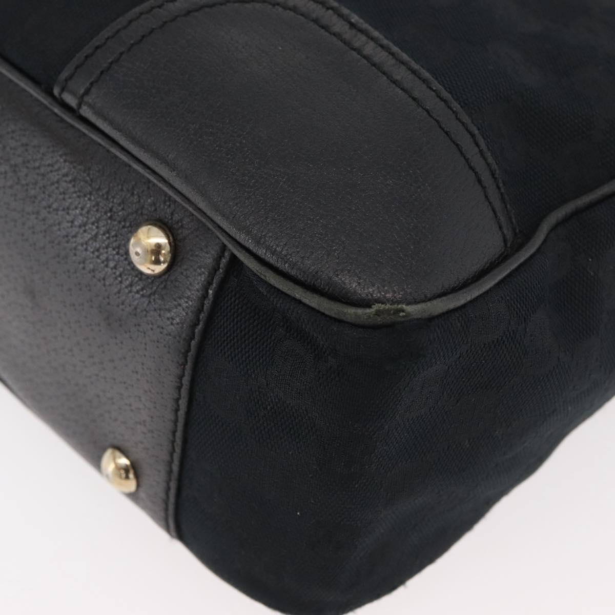 GUCCI GG Canvas Web Sherry Line Pretty Tote Bag Black Gold 163805 Auth 176182