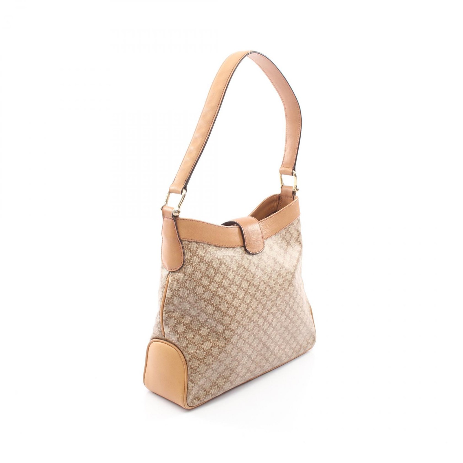 Celine Triomphe Shoulder Bag PVC Coated Canvas Beige 8x27x21 in