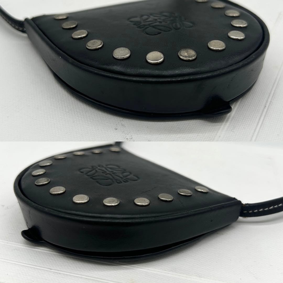 Loewe Heel Pouch Anagram Studs Shoulder Bag Leather Black Japan 079065