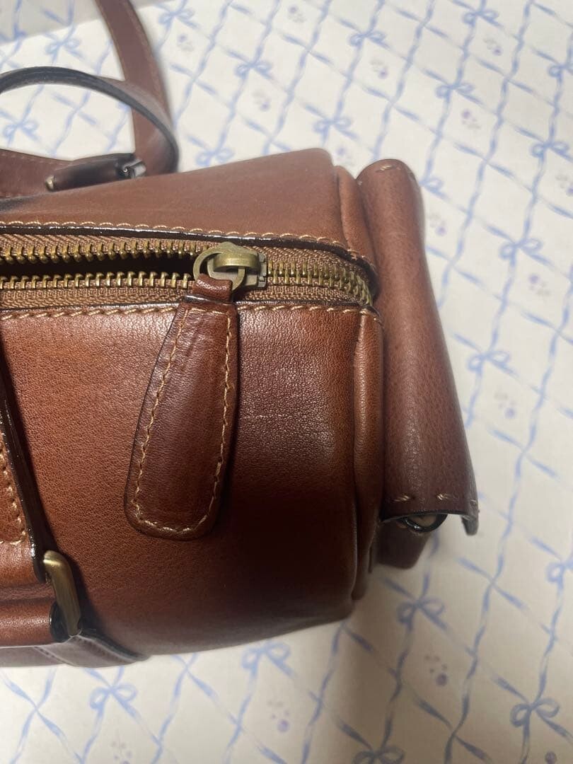 Tsuchiya Kaban Leather Mini Boston Bag Brown Stitch Side Pockets JAPAN Made