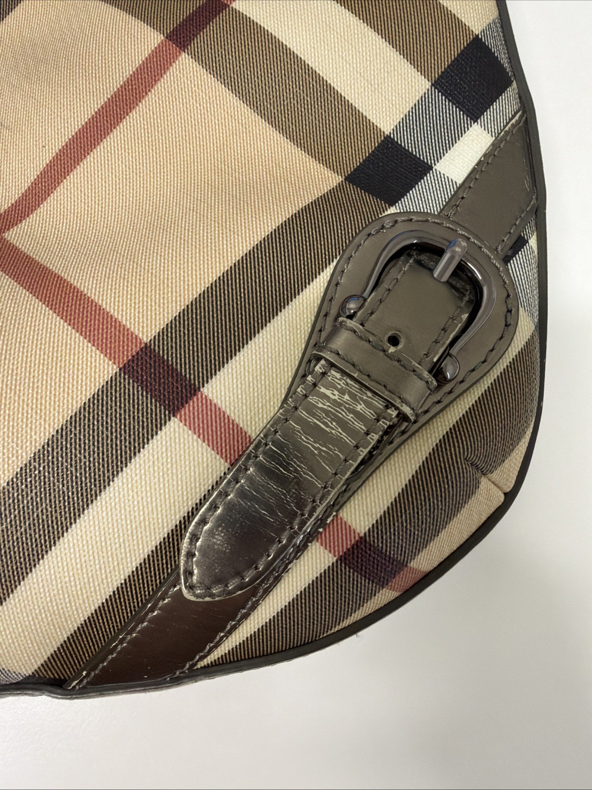 Burberry Medium Nova Check Canvas & Leather Tote Shoulder Bag Authentic