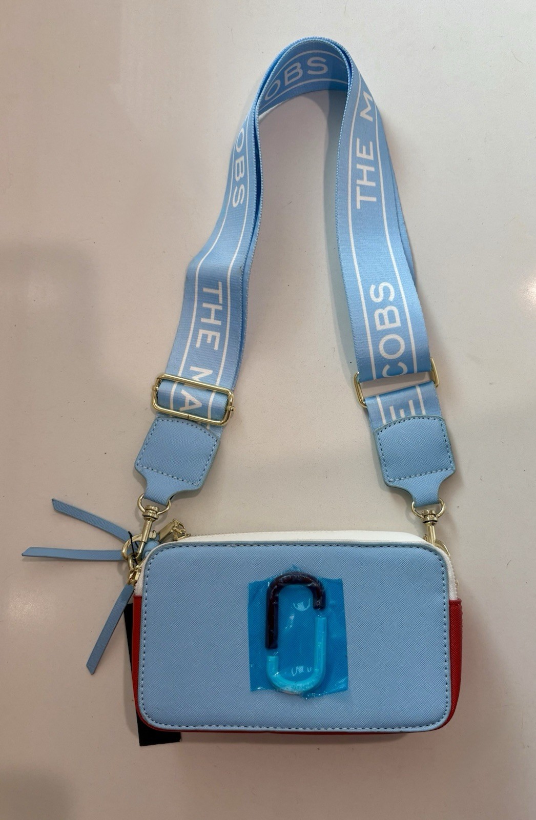 Marc Jacobs The Snapshot Camera Bag Baby Blue Multi Saffiano Leather Crossbody