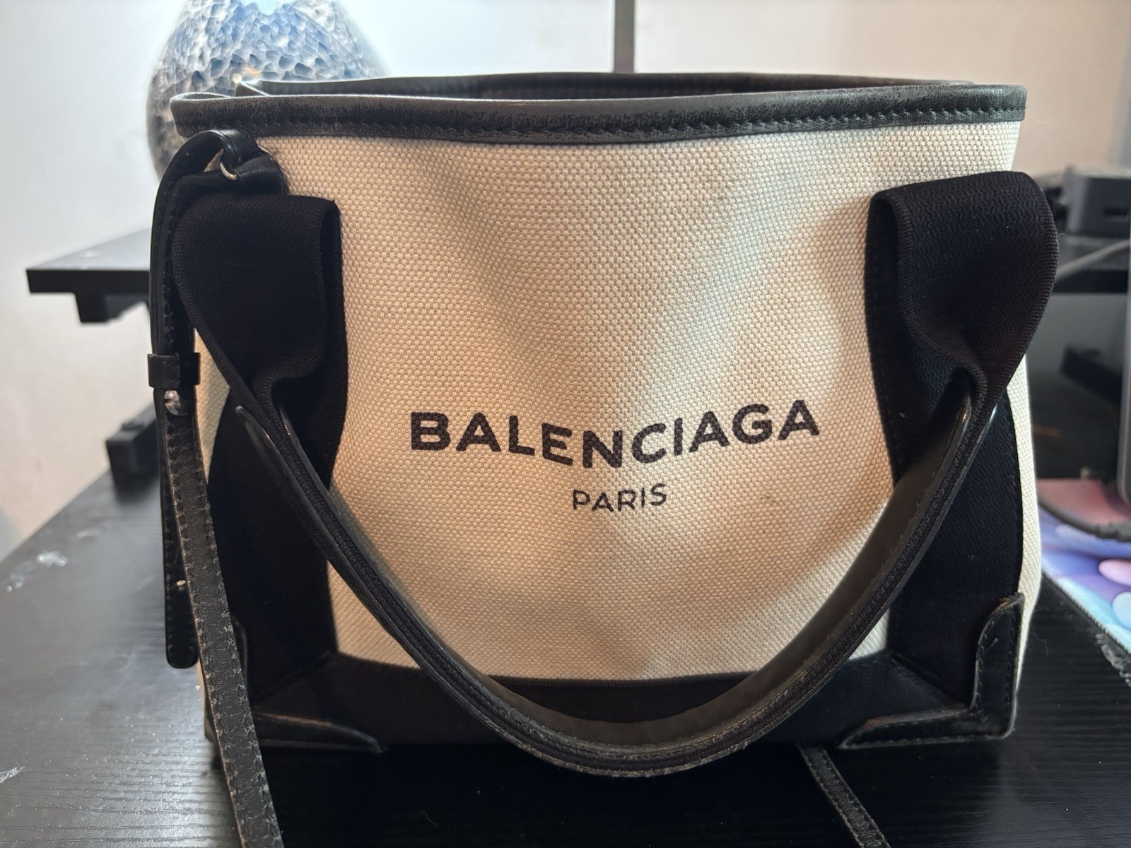 Authentic Balenciaga Navy Cabas Small Tote – Original Papers & Detachable Pouch