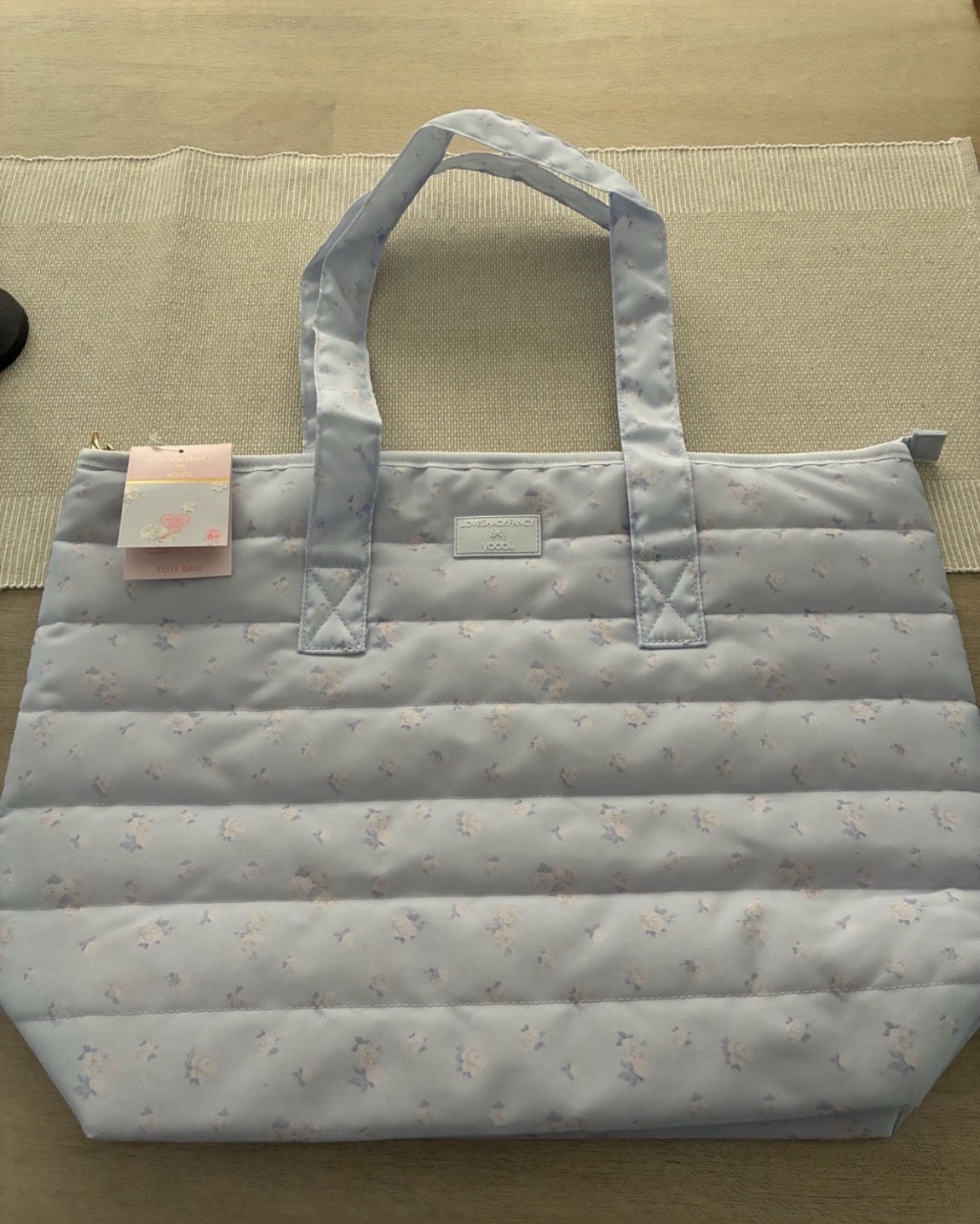 LoveShackFancy x Target Yoobi Everblooming Rosettes Ditsy Quilted Tote Blue NWT