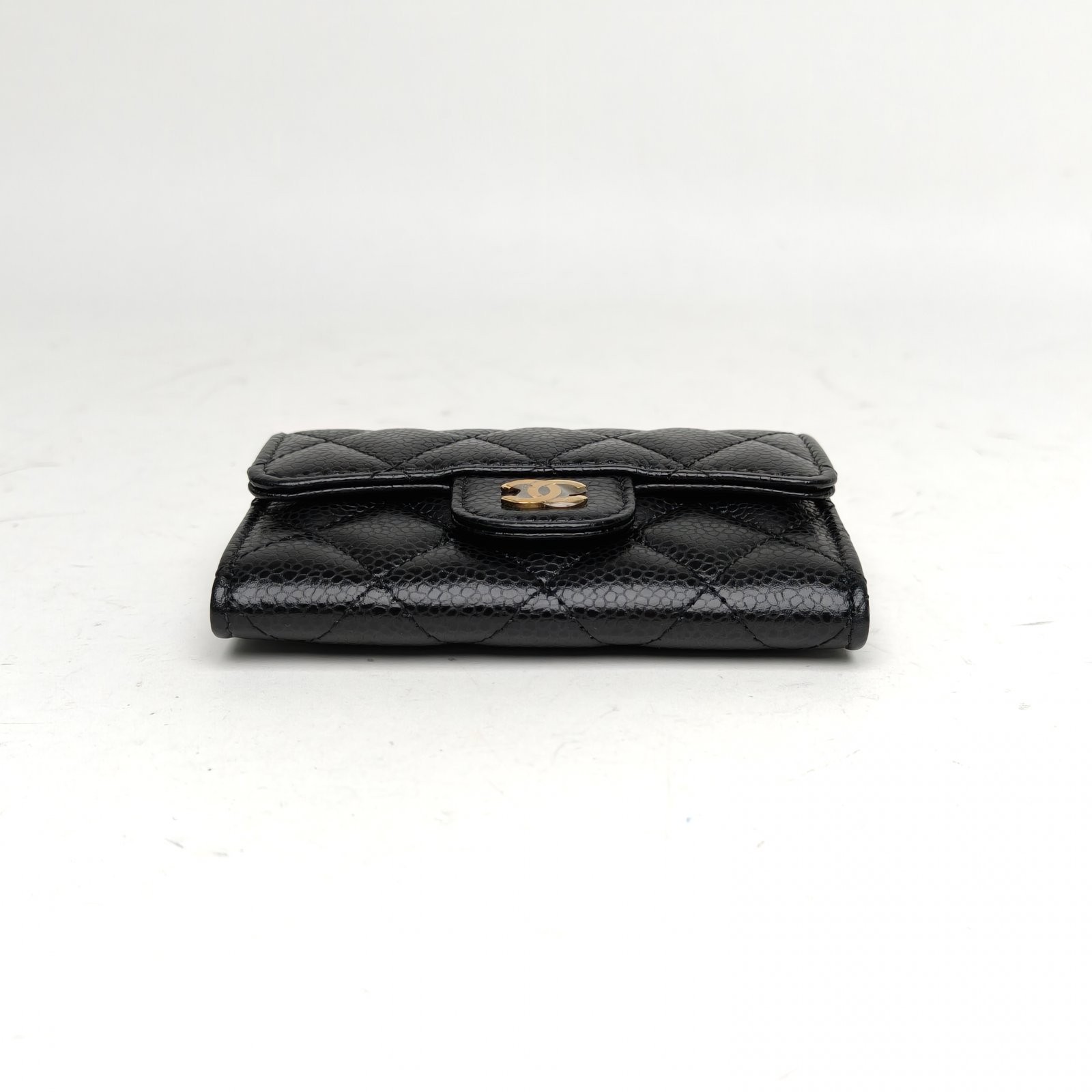 CHANEL CF Short Flap Wallet without Back Zipper 11.5cm Black Calfskin Card Case