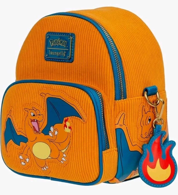 NWT Loungefly Pokemon Charizard Corduroy Convertible Mini Backpack