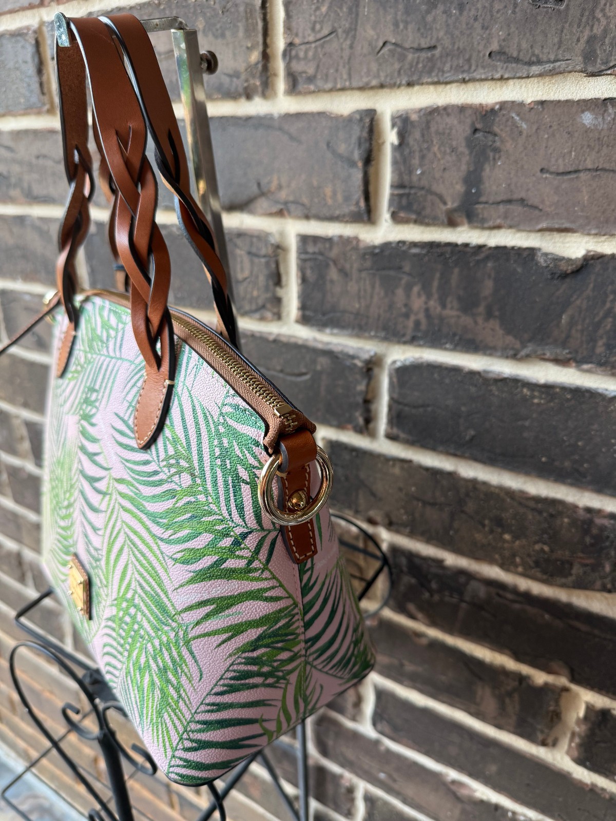 NWT DOONEY & BOURKE Siesta Key Small Celeste Palm Leaf Satchel Blush green