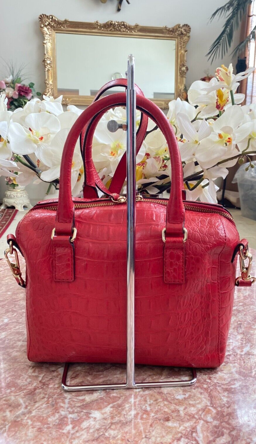 KATE SPADE Rialto Place Alessa Croc Embossed Red Leather Satchel Bag EUC, $458