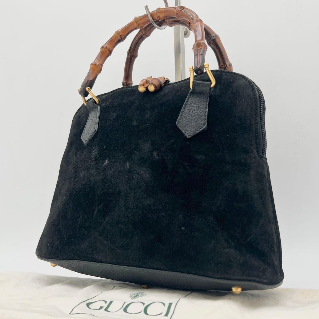 Rare GUCCI Bamboo Handbag Suede Black