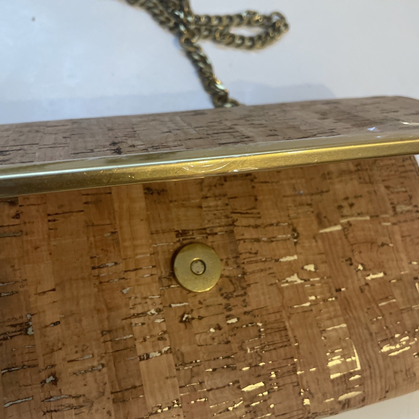 J CREW Women’s Beige Cork Leather Evening purse 8.75” X 5”H Gold Chain NWOT