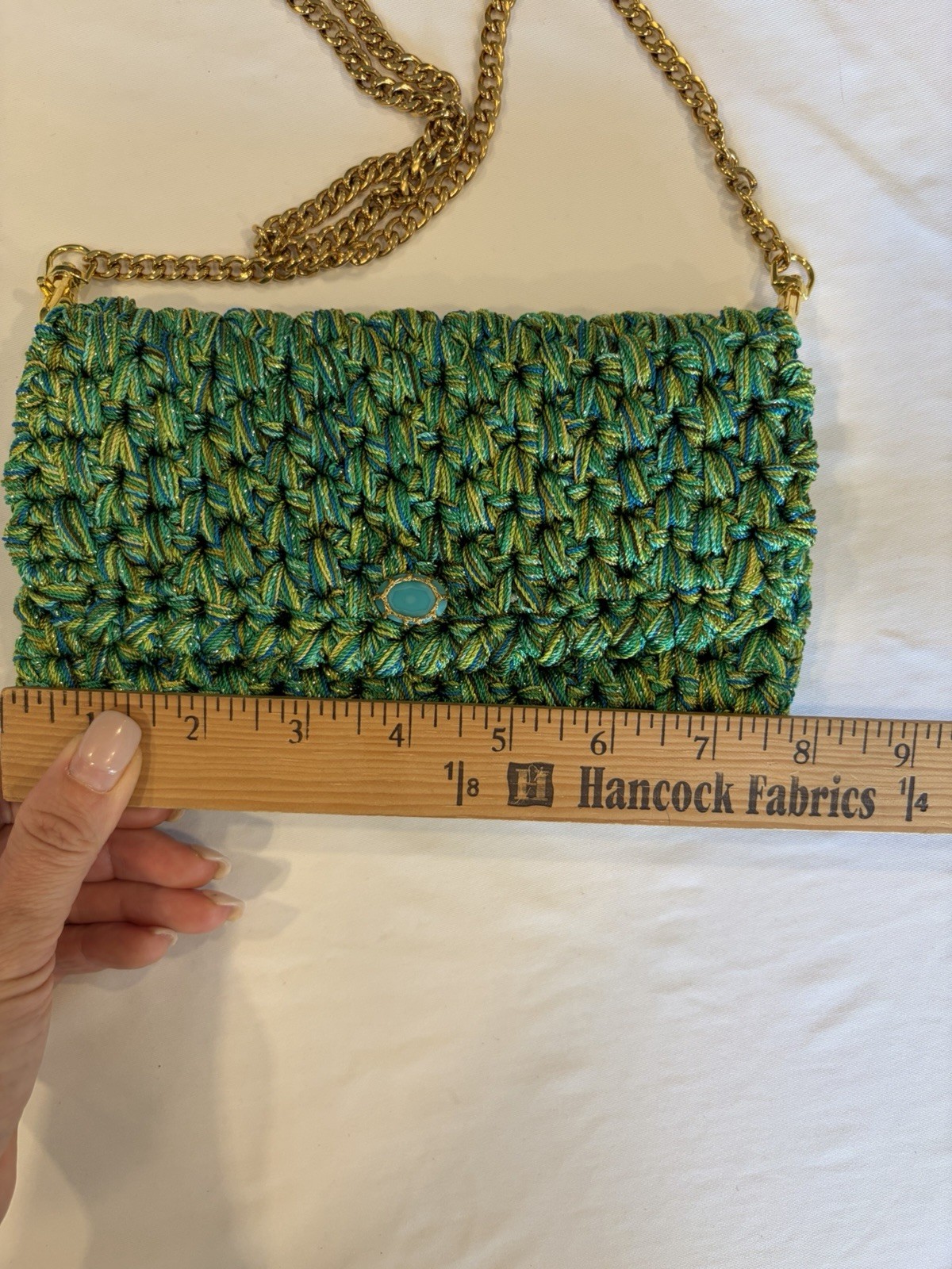 Anton Boks & Baum Paris small crocheted clutch – metallic green and gold