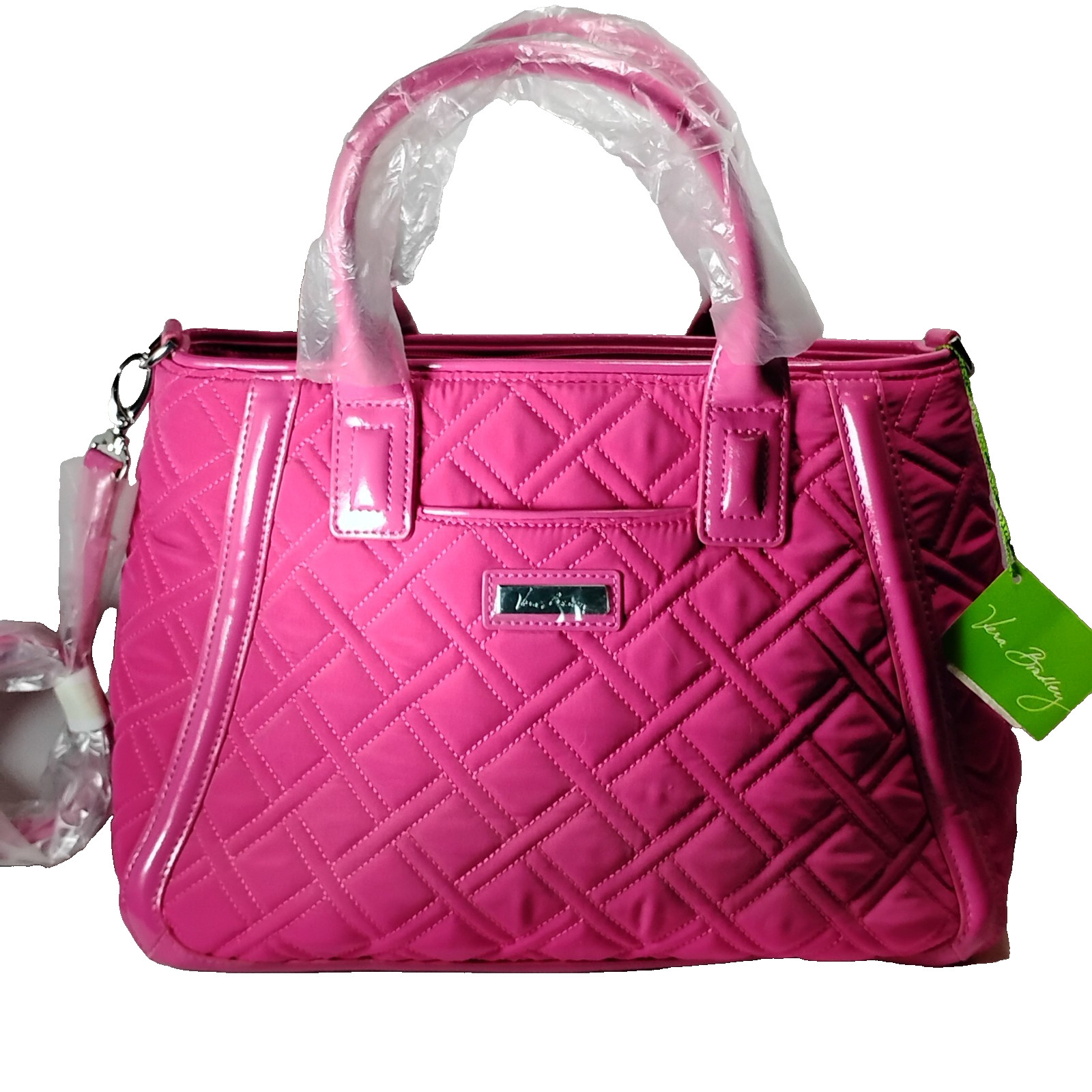 VERA BRADLEY Trapeze/satchel/purse patent leather strap&trim quilted fuchsia tag