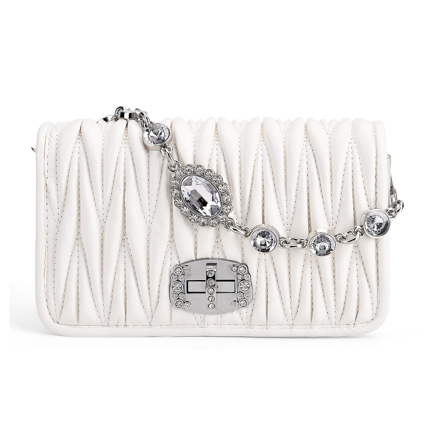 White Wave Quilted Faux Leather Crossbody Bag with Shoulder Strap