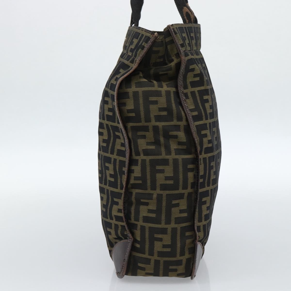 FENDI Zucca Canvas Hand Bag Black Brown Auth 183655