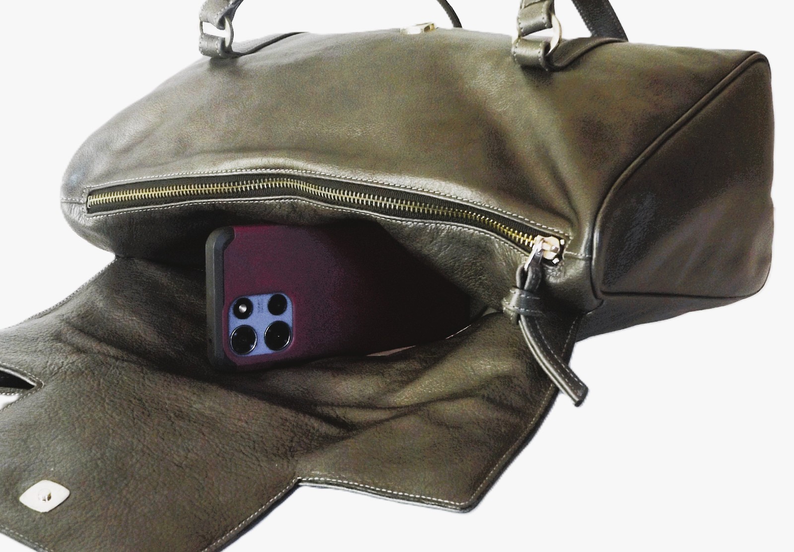 DESIGNER HANDBAG DUFFLE WOVEN PEARL DARK GRAY COWHIDE PIG SUEDE LINING UNIQUE!
