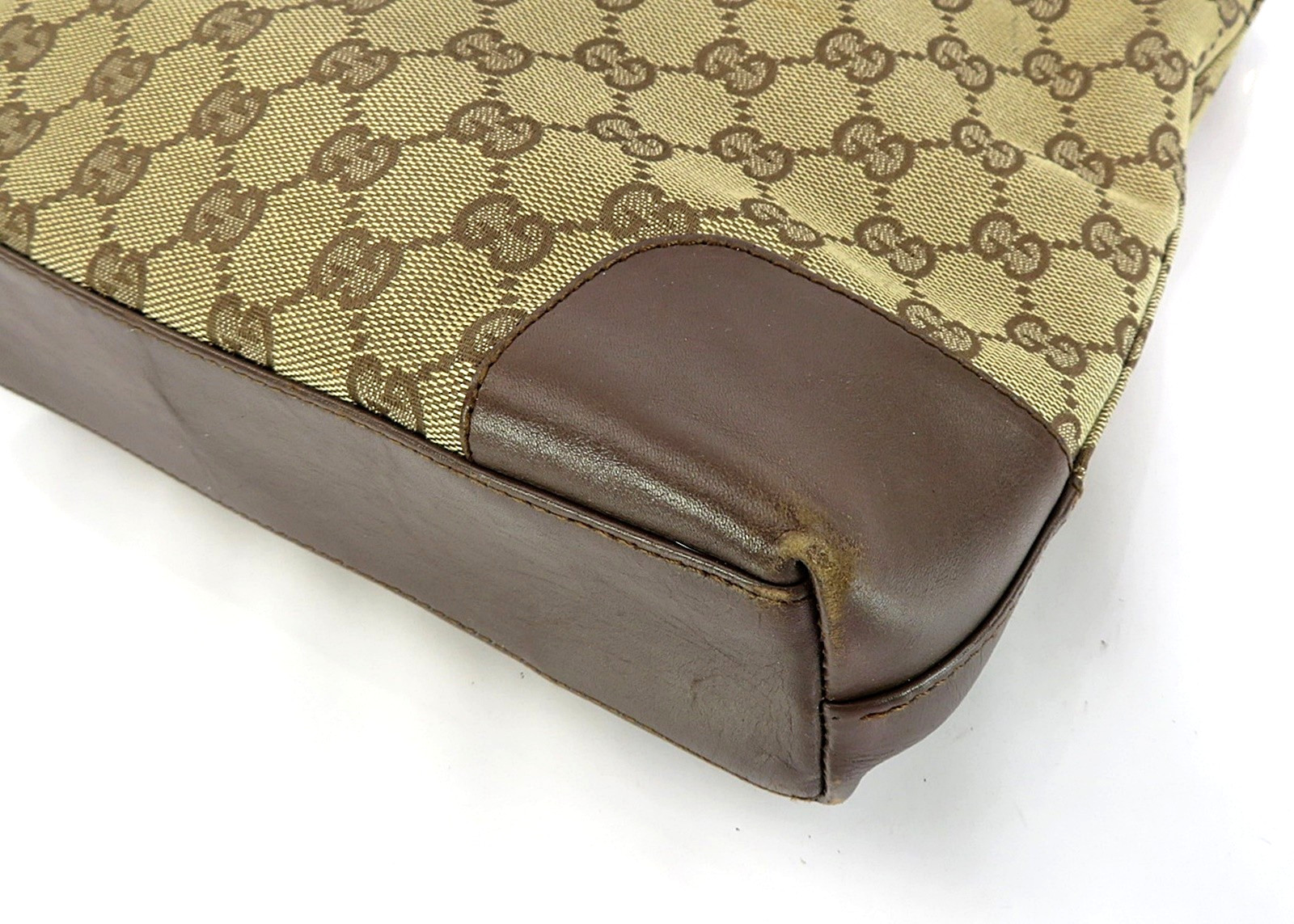 Authentic GUCCI Brown GG Canvas and Leather Shoulder Bag Purse #62582A
