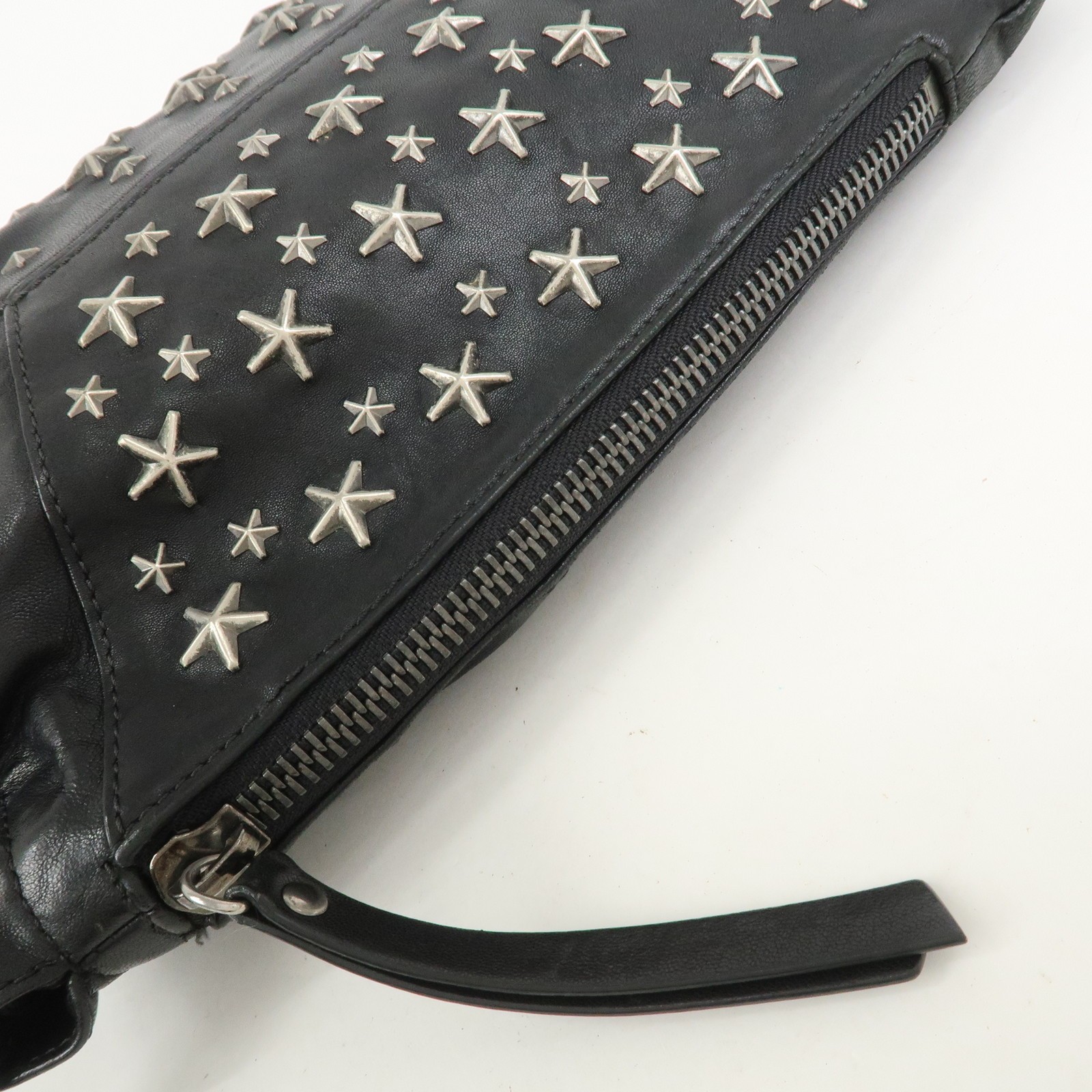 JIMMY CHOO Star Studs Leather Shoulder Bag Hand Bag Black Authentic Used F/S