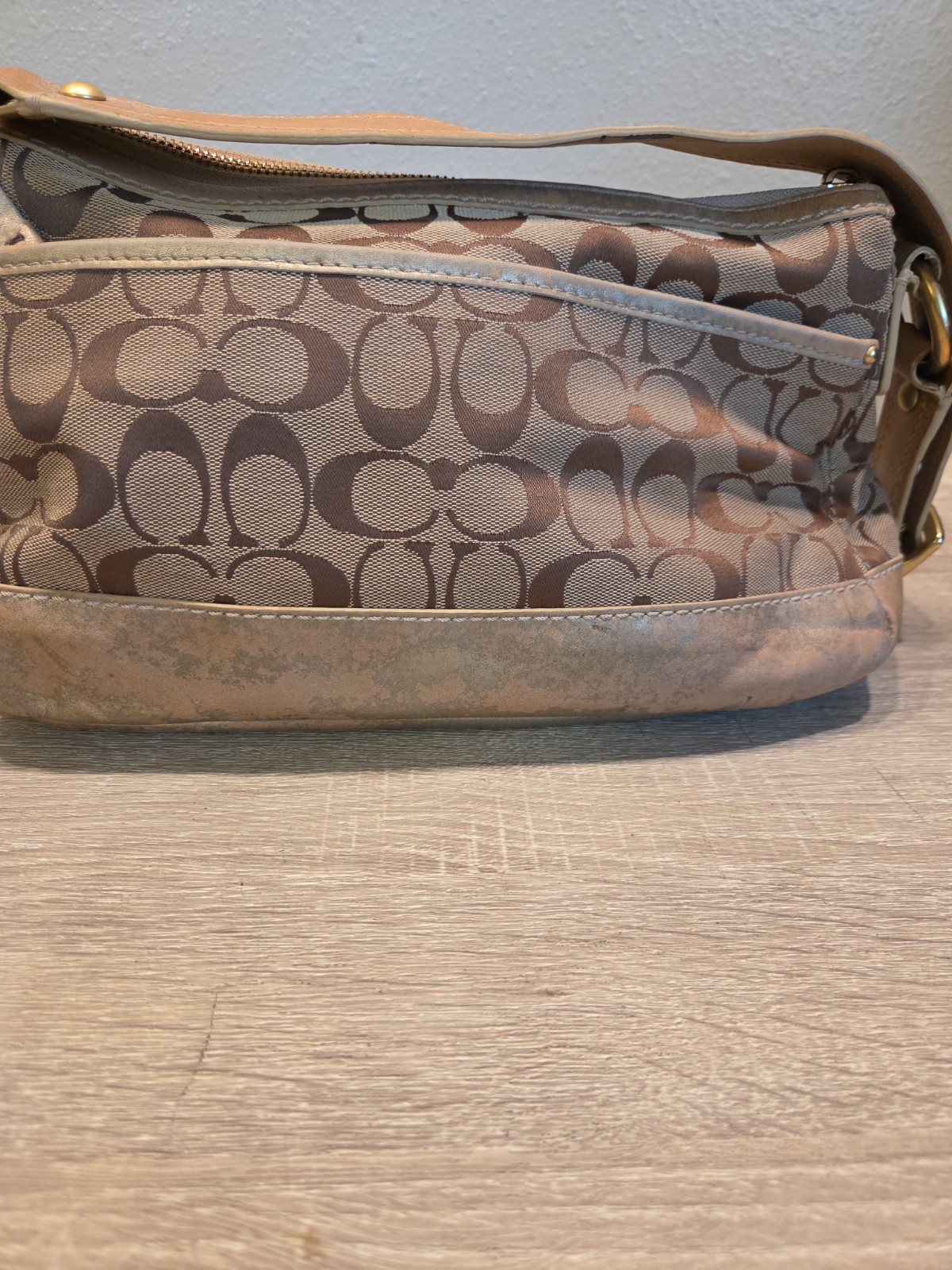 Coach Legacy Double Turnlock Tan Signature C Bag Metallic Gold Y2K # F12869