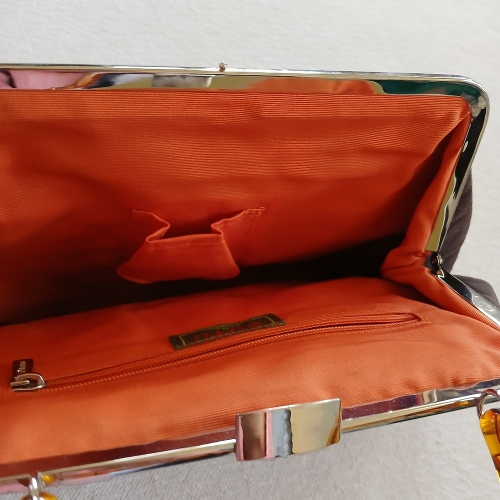 puto quilted brown bag tortoise shell handle vintage retro granny mid centry