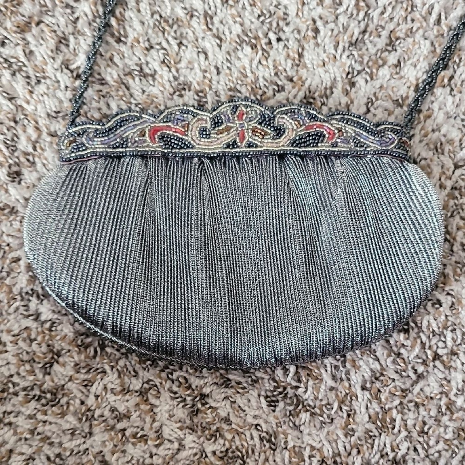 Le Regale Bead Embelished Silver Evening Shoulder Bag