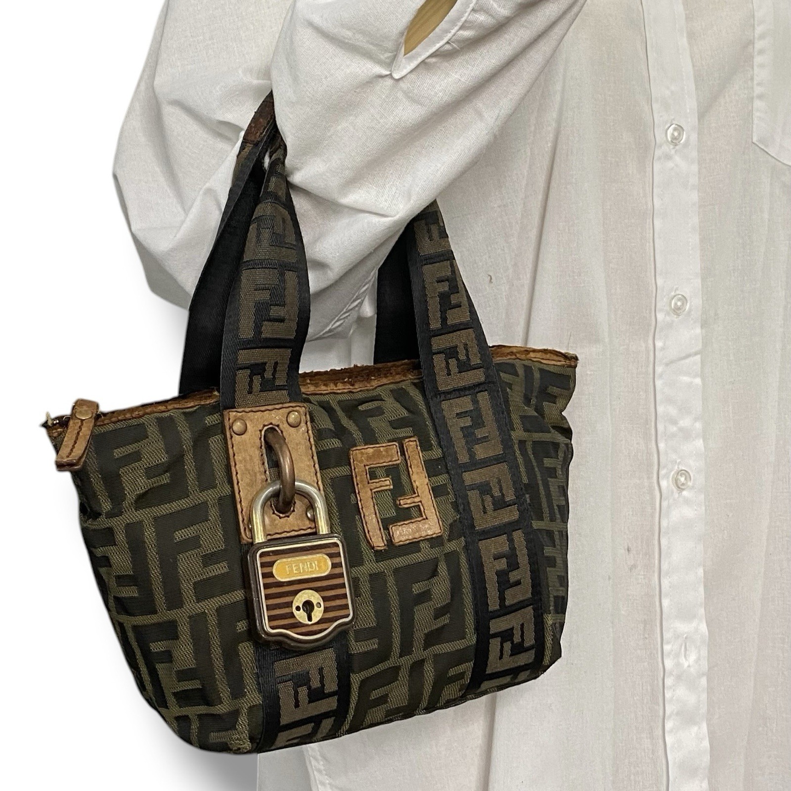 FENDI Zucca pattern Mini Tote Handbag Bag 7VA165 Canvas Vintage y2k Logo