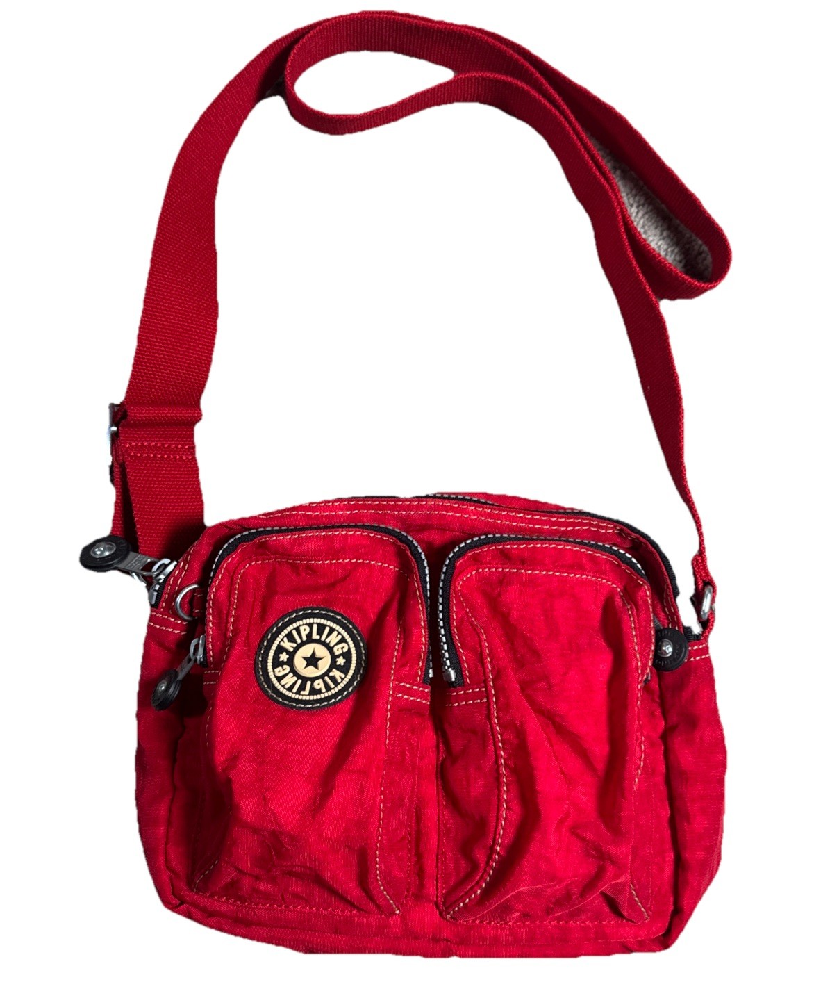 Kipling Red Shoulder Bag Satchel Purse Crossbody Strap Multiple Pockets