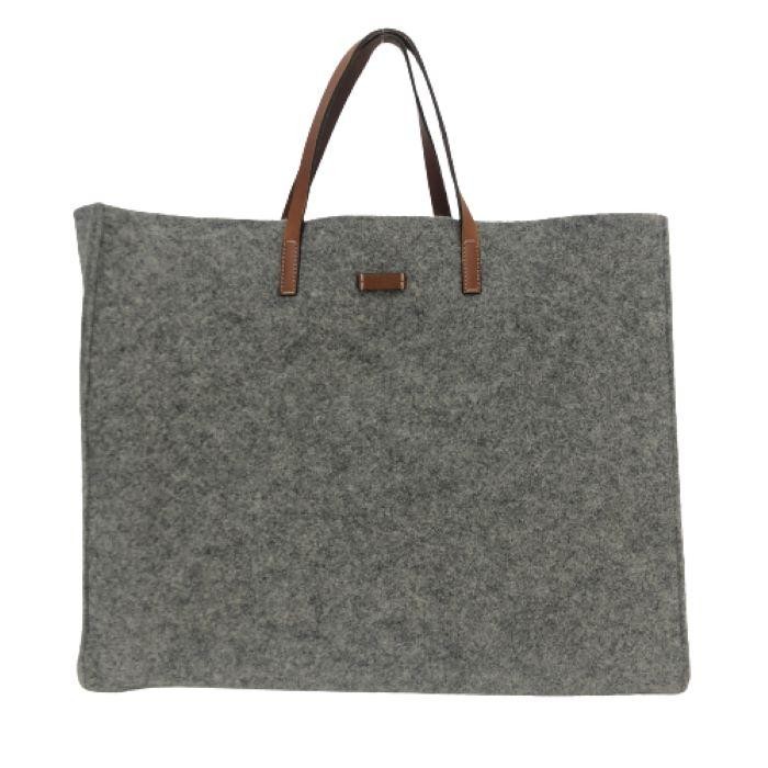 Gucci Unisex Wool Felt Tote Bag Gray Leather Large 46cm New From Japan