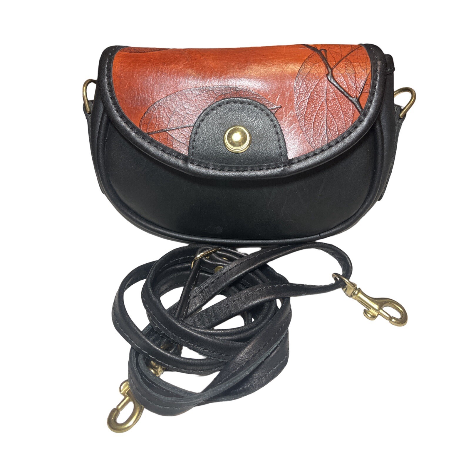 Rare Mini Bag By LEAF LEATHER Black/brown 2 Way Mini Crossbody/shoulder Purse