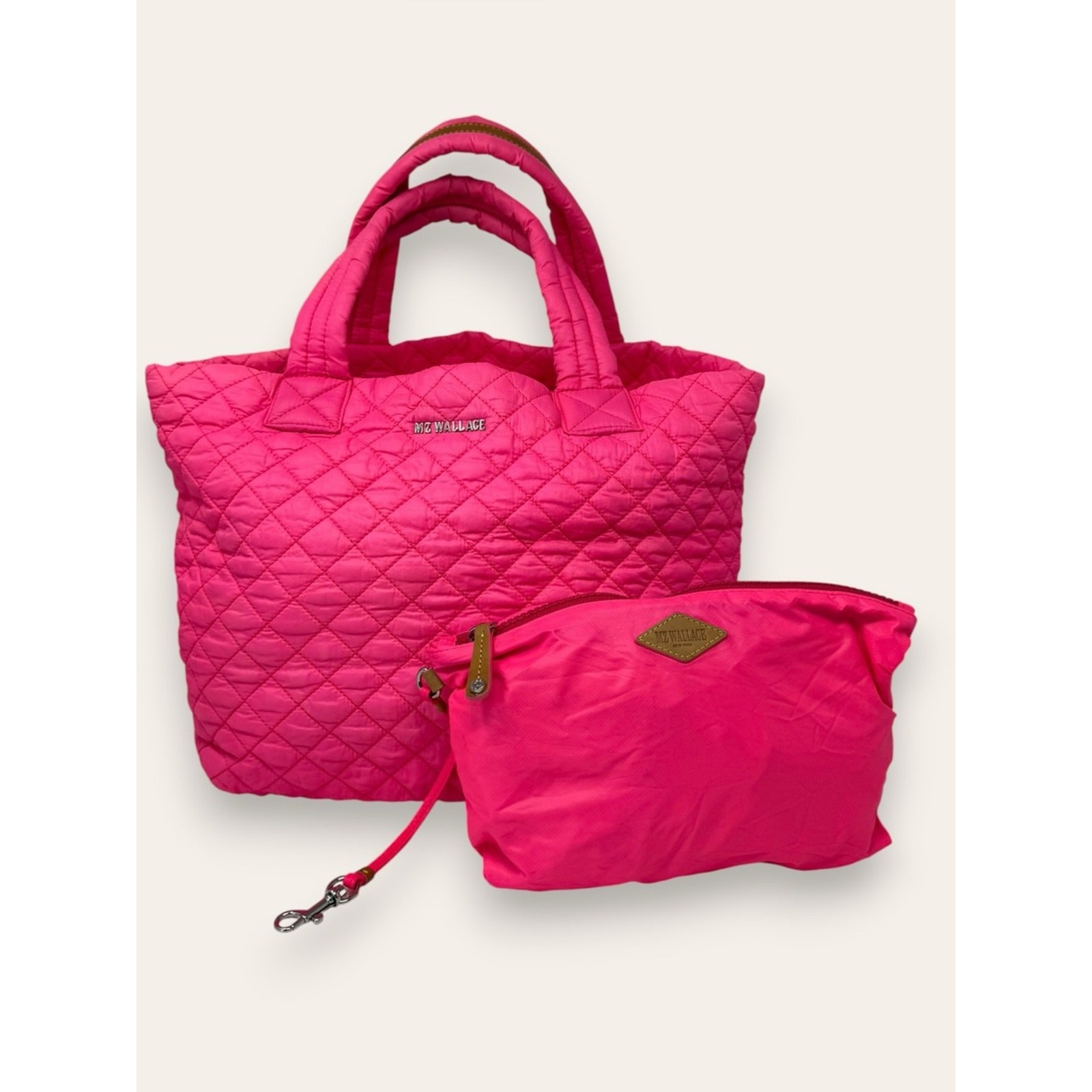 MZ Wallace Small Metro Quilted Neon Pink Fluorescent Shoulder Tote Bag