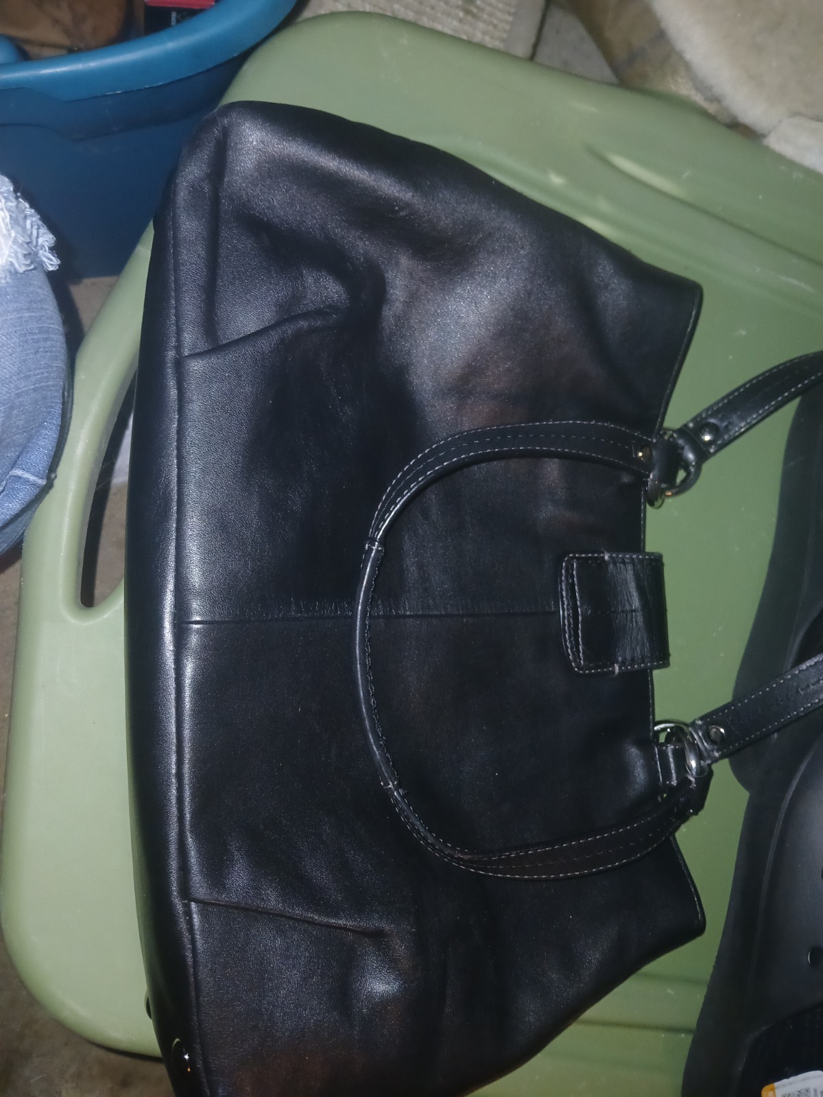 Coach Black Shoulder Bag, Silver Buckle Hardware, Stitching Accent, Matte Finish
