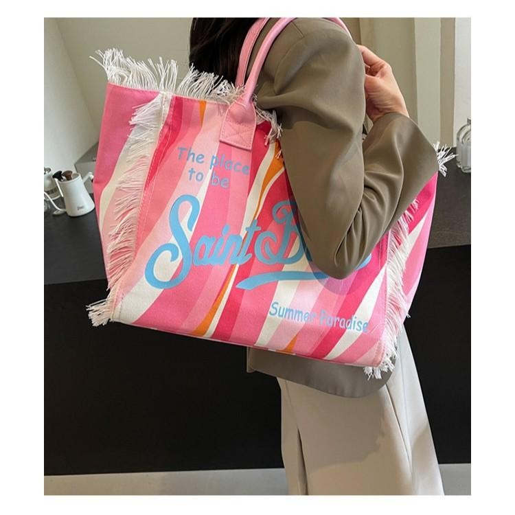 Tassel Canvas Shoulder Bag Large Capacity Interior Pocket Fashion Women Handbag
