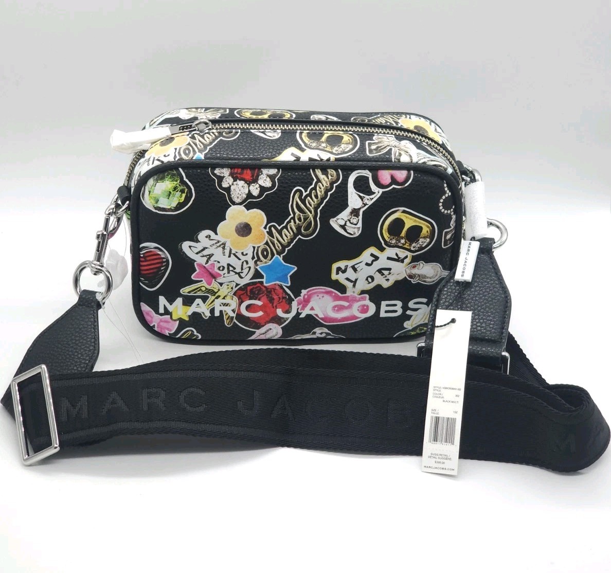 Marc Jacobs Leather Sticker Bold Flash Camera Bag Black Limited New MK026075