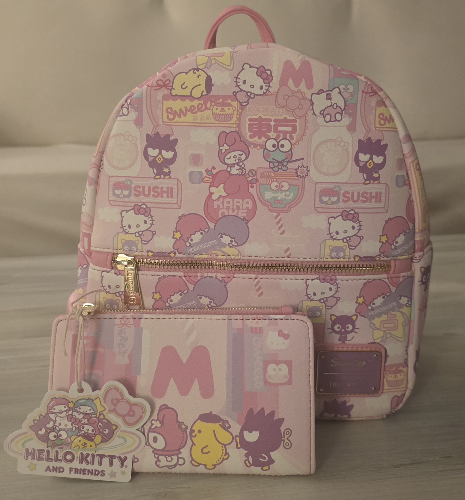 Loungefly Hello Kitty My Melody Keroppi Pom Pom Mini Backpack and Wallet Set