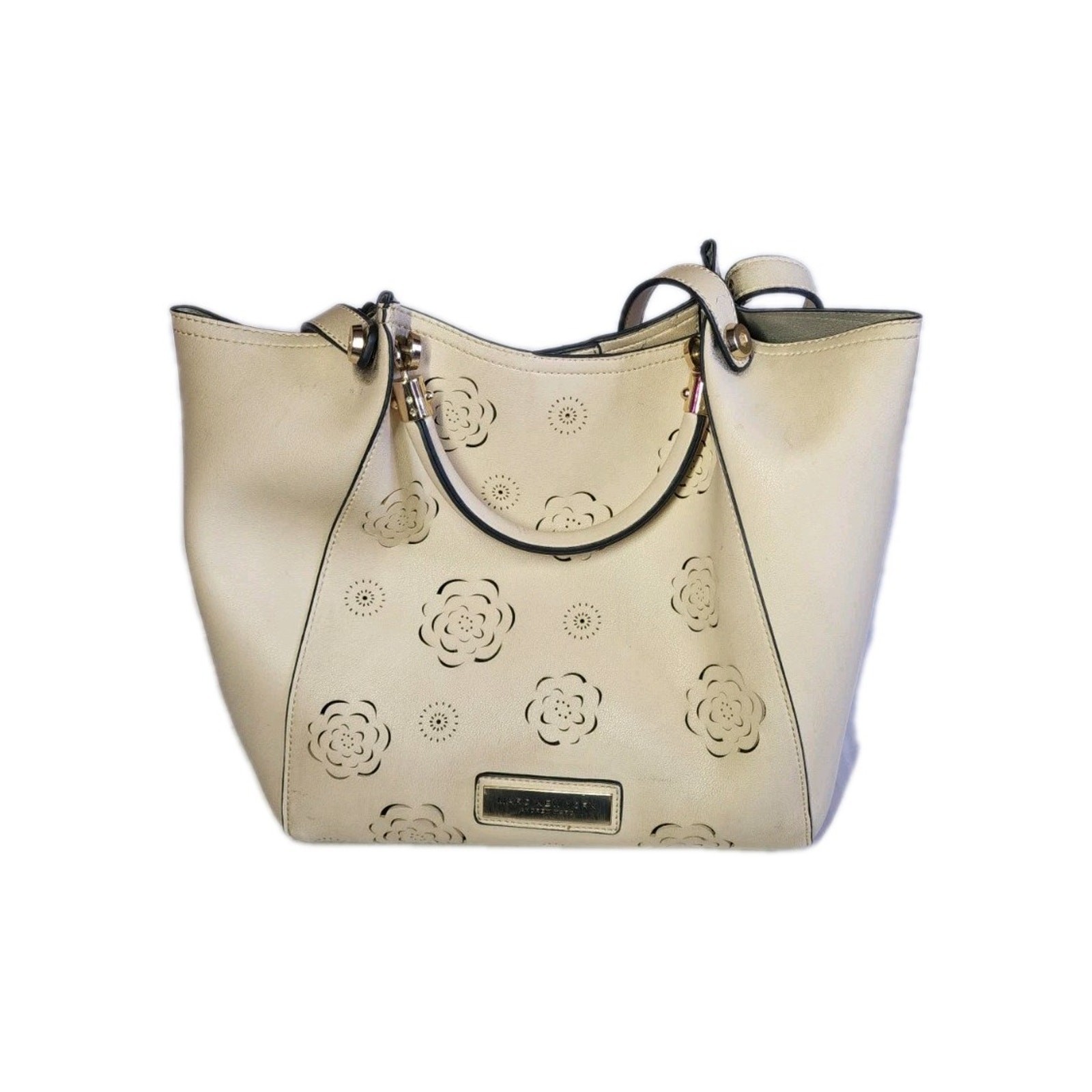 Marc New York Andrew Marc Beige Flower Cut Out Hobo Bag Purse Gold Hardware