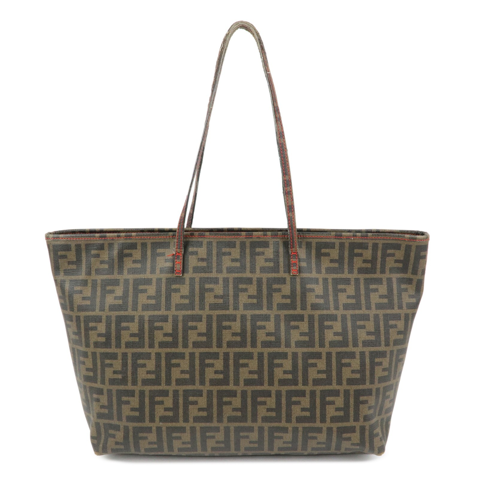 FENDI Zucca PVC Coated Canvas Tote Bag Hand Bag Brown 8BH185 Authentic Used F/S
