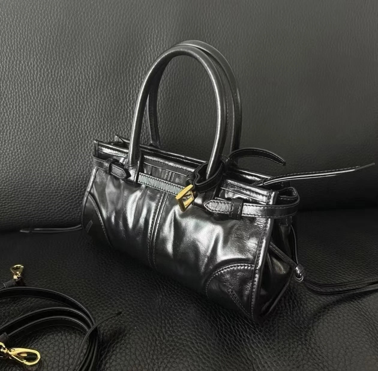Prada Soft Lux 1BA426 Leather Handbag Convertible Crossbody Shoulder Bag Black G