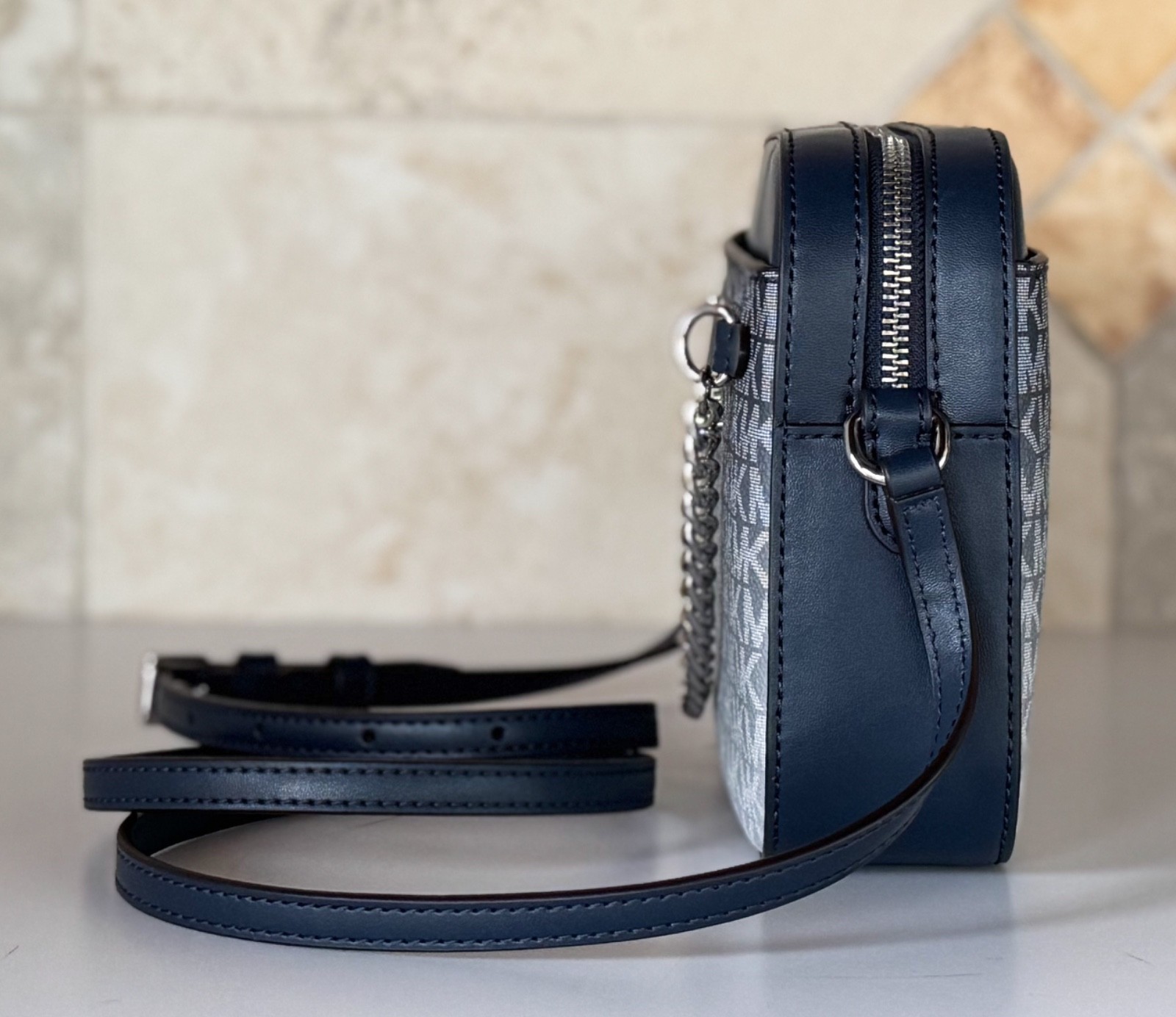 Michael Kors Jet Set Item Chain Crossbody Bag + Card Case Wallet MK Ombré Navy