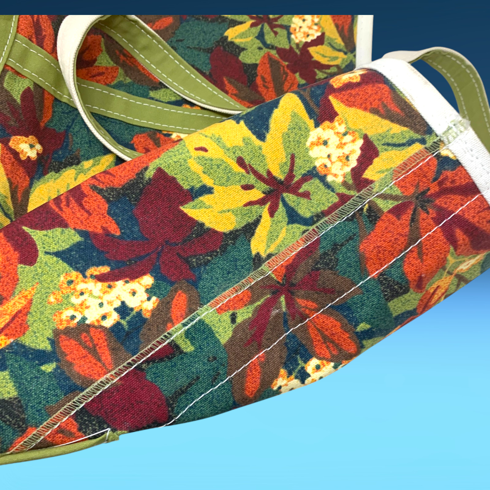 Vintage L.L. Bean Fall Foliage Boat and Tote Printed Canvas Tote Bag Made in USA