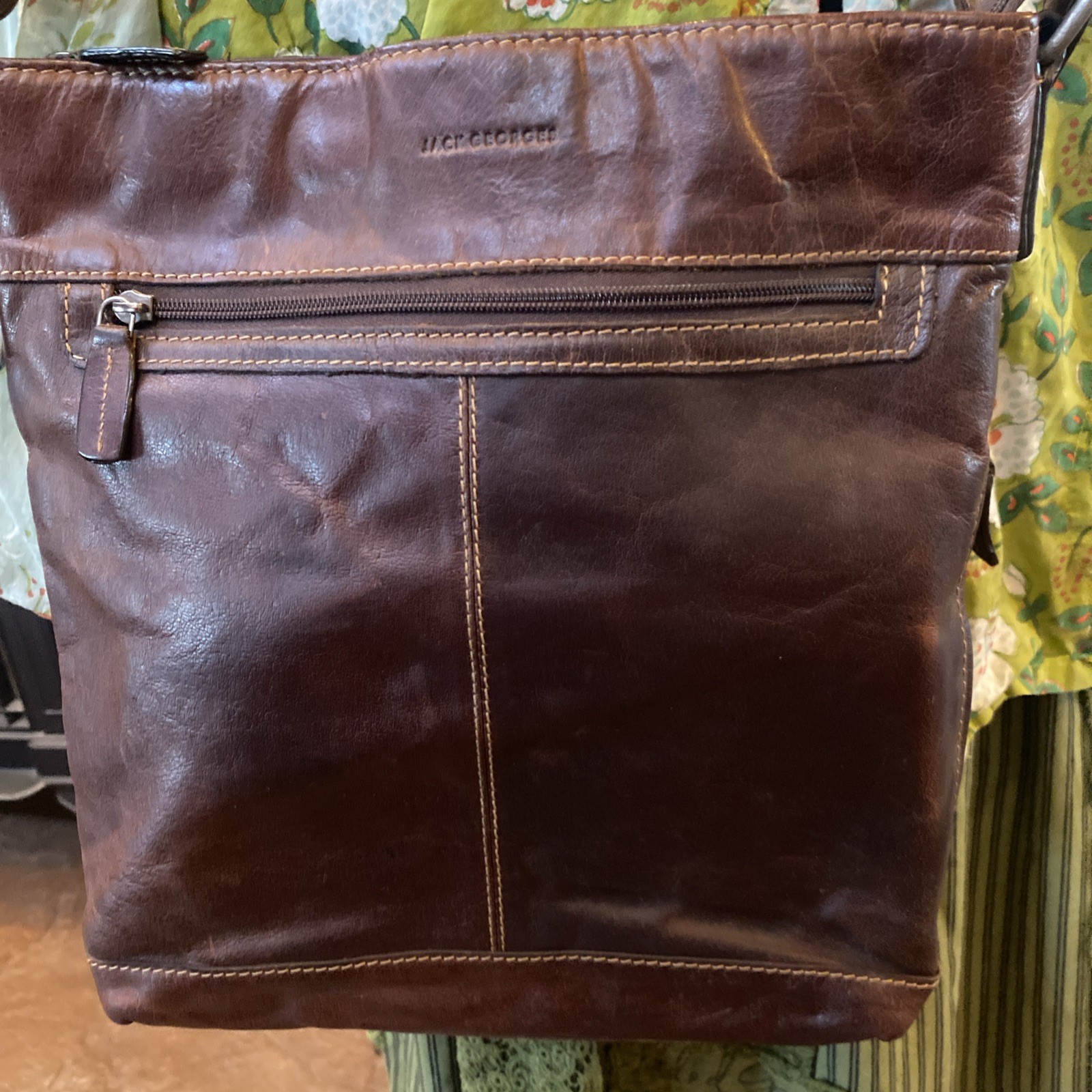 Jack Georges Womens Uptown Hobo Leather Crossbody Shoulder Bag Purse Brown