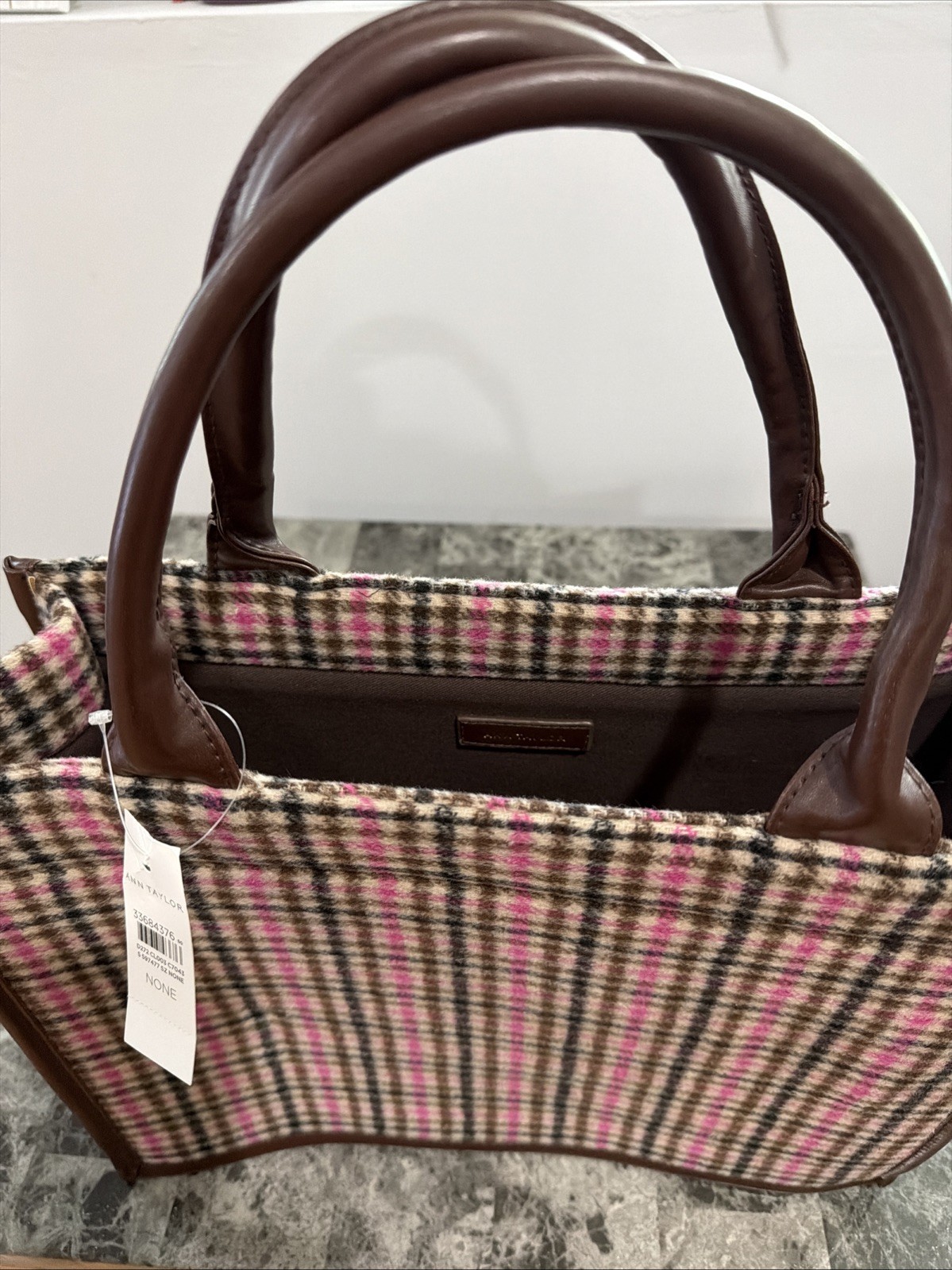 Ann Taylor Wool Blended Plaid Pattern Tote Shoulderbag 14x11x5