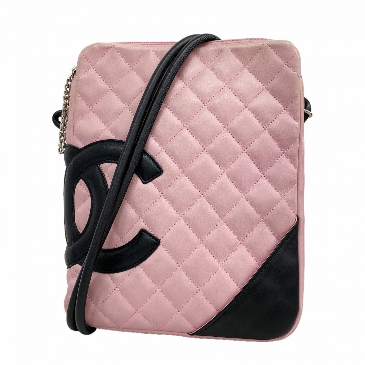 Auth [6gd4400-k] CHANEL Shoulder Bag Cambon Lambskin Pink Black Silver metal…