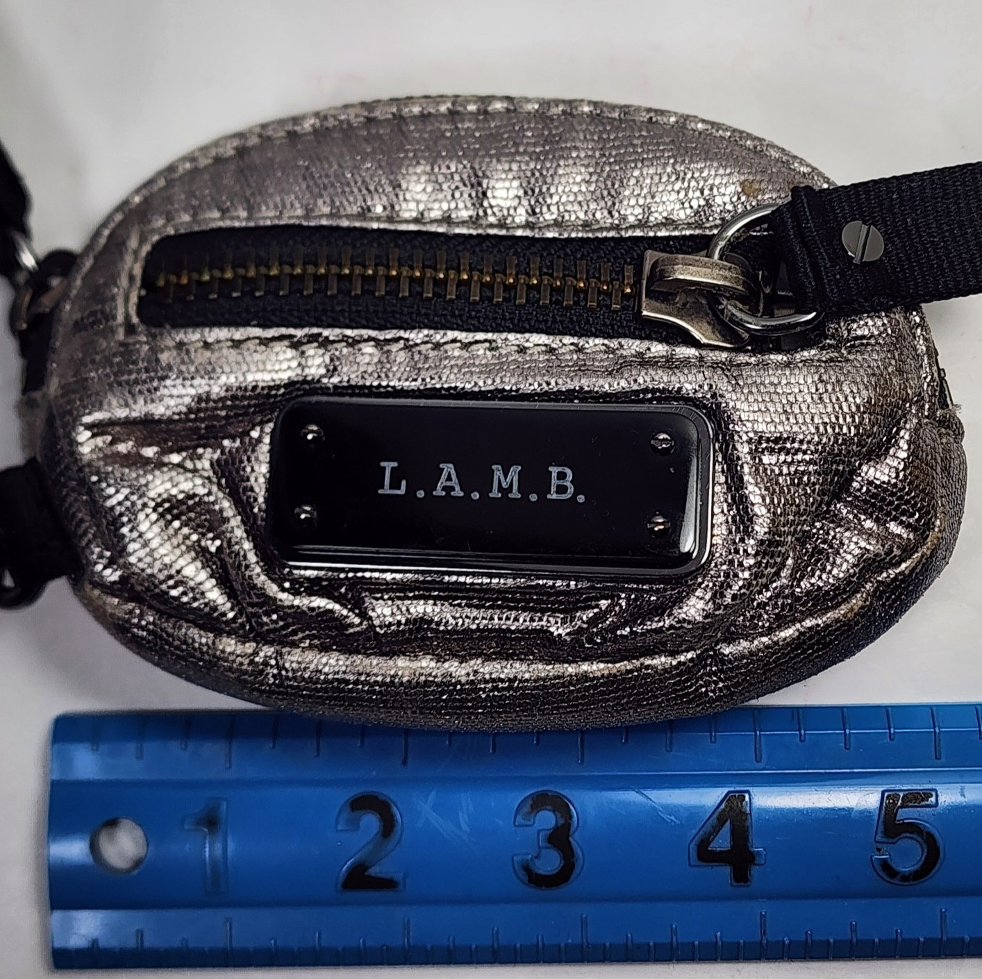 L.A.M.B. Gwen Stefani Silver Metallic Mini Pouch Bag Edgy Rocker Purse Accessory