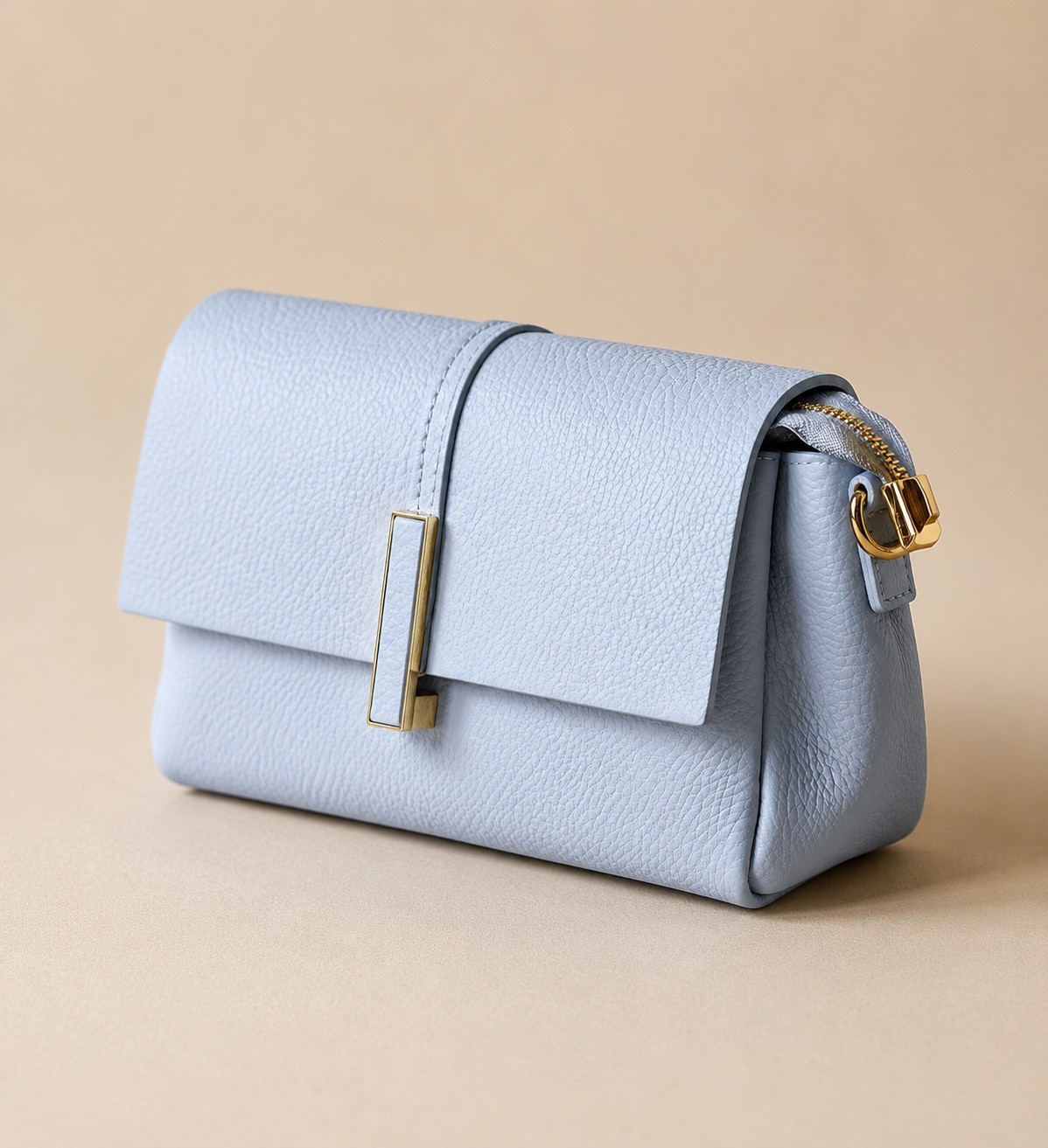 Baby Blue Italian Leather Crossbody Bag, Small Minimalist Purse, Genuine Leather