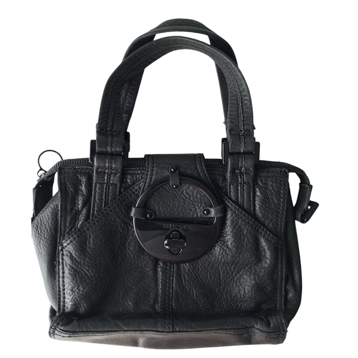 DIESEL Vintage Leather Handbag Industrial Lock Grunge Moto Biker Avant Garde Y2K