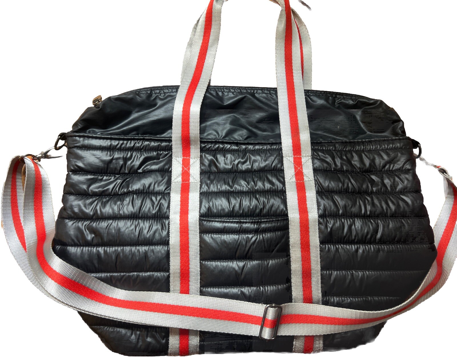 THINK ROYLN Junior Wingman Crossbody Tote Bag, Black with Red Silver Straps